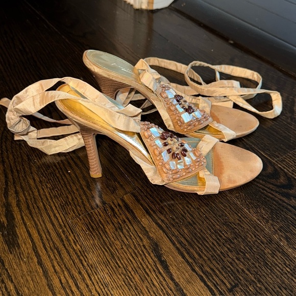 ANNE MICHELLE HANDMADE BOHEMIAN WRAP AROUND HEELED SANDALS SIZE 9 - Picture 2 of 5